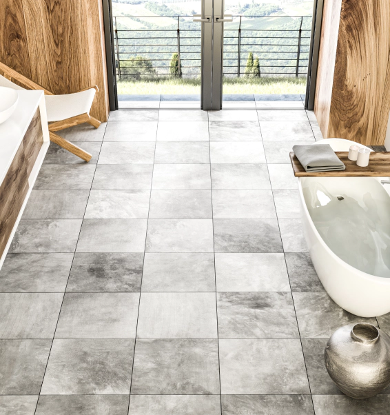 installed bathroom tile flooring